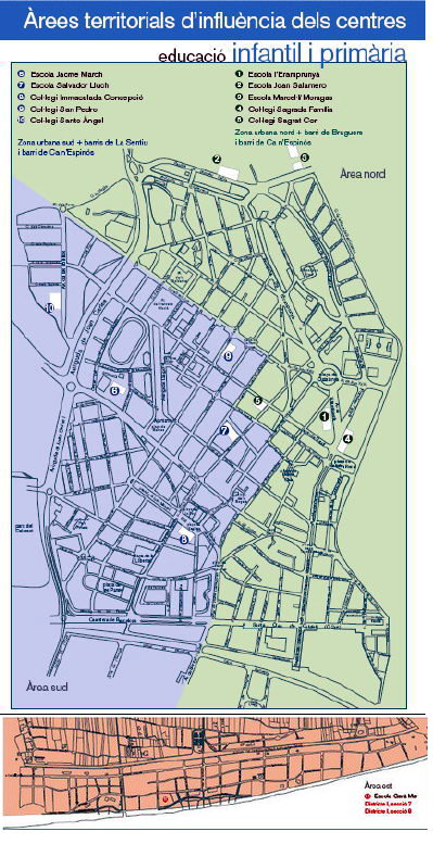 �reas territoriales de influencias de los centros escolares en Gav� para el curso 2011-2012